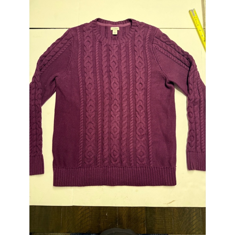 LL Bean Women Purple Cable Knit Cotton Crewneck Sweater Size Large 298839